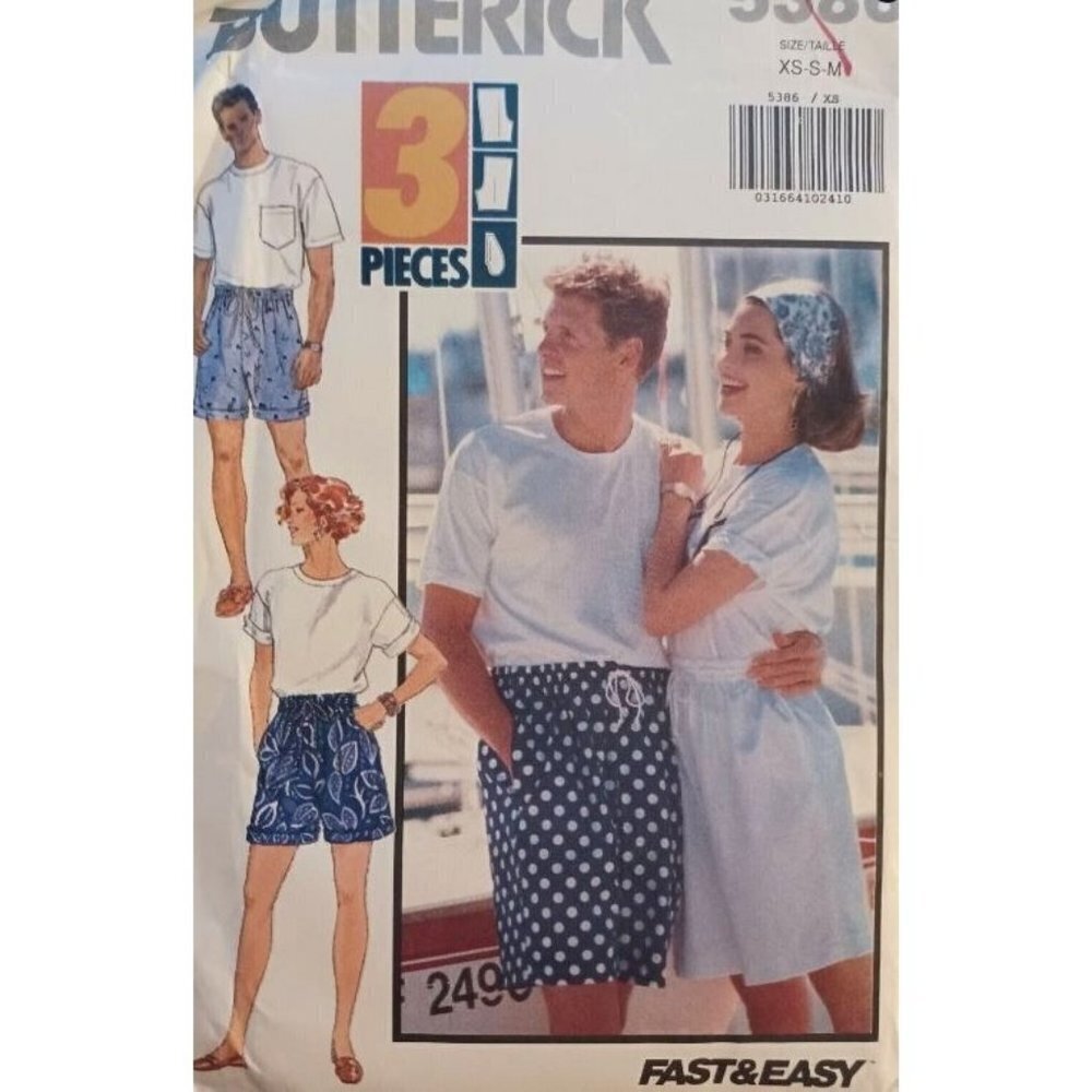 Butterick Sewing Pattern 5386 Unisex Adult Shorts Size XS-M